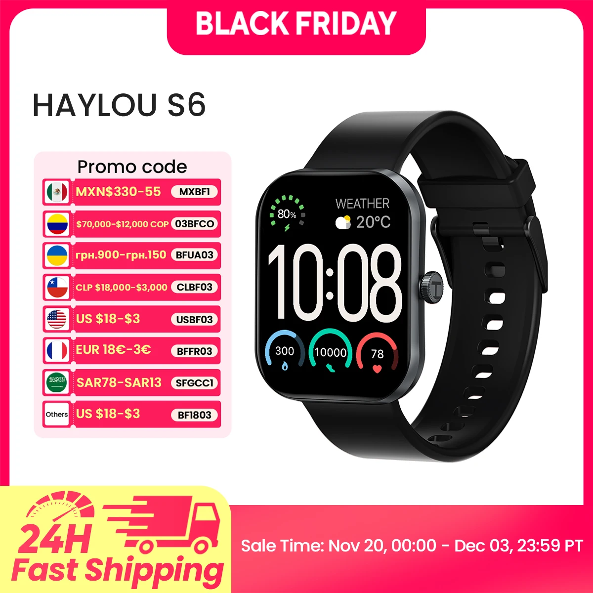 HAYLOUนาฬิกาS6 Smartwatch 2.01 "HDสมาร์ทนาฬิกาบลูทูธโทรด้วยเสียงIP68 กันน้ําฟิตเนสติดตามSmartwatch