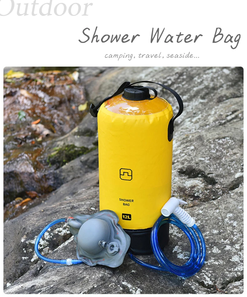 

12L PVC Foot-pump Outdoor Shower Water Bag Portable Inflatable Shower Supplies for Camping Hiking Beach Traveling