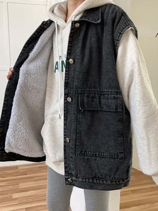 

Thiened Fce Lined ex Vest Casual Workwear Jaet Men's Sle with kets Long Sve Collar Mid-Length Coat