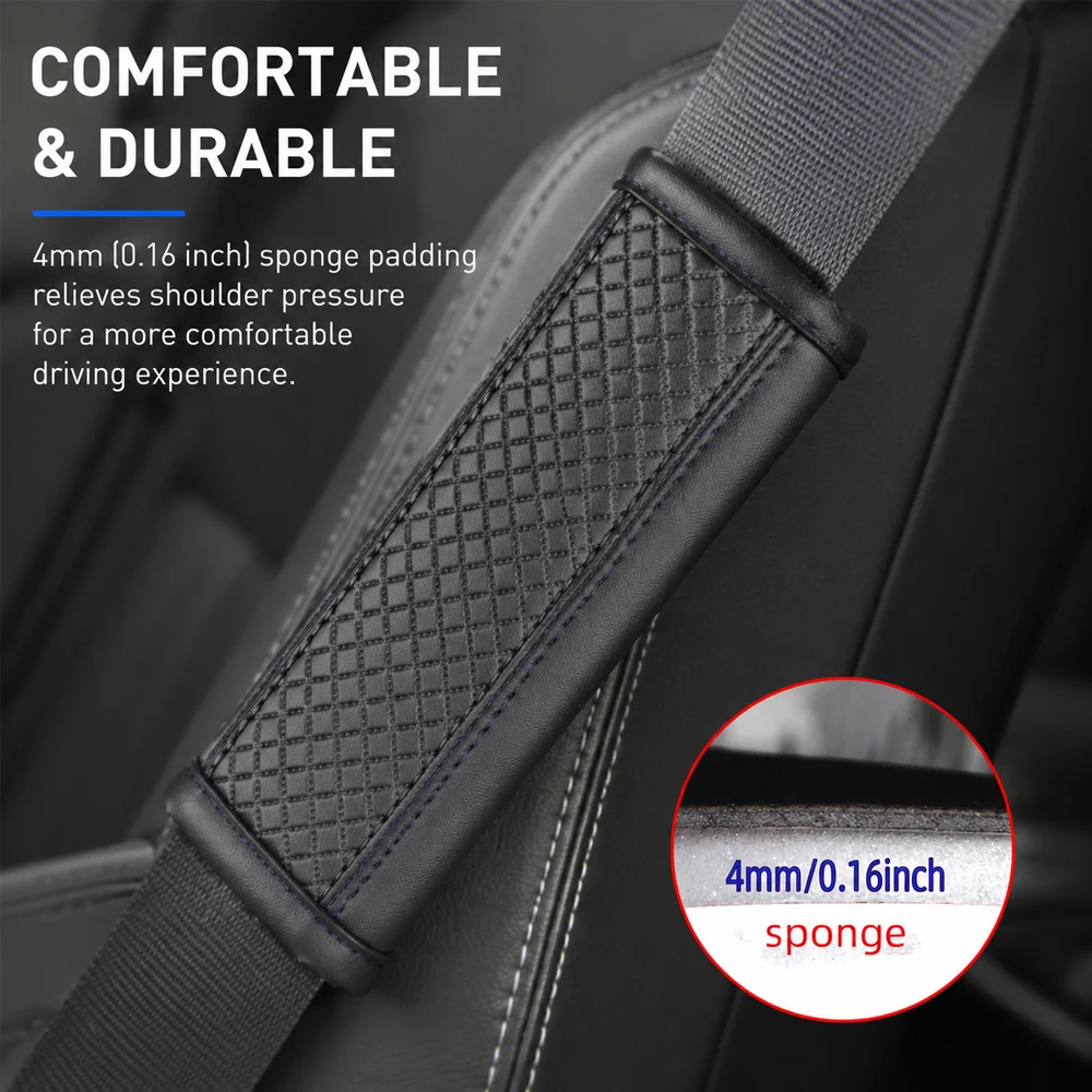 Soft Embossed PU Leather Seat Belt Shoulder Pad, Pressure Relief Comfort Cushion, Universal Auto Safety Strap Cover