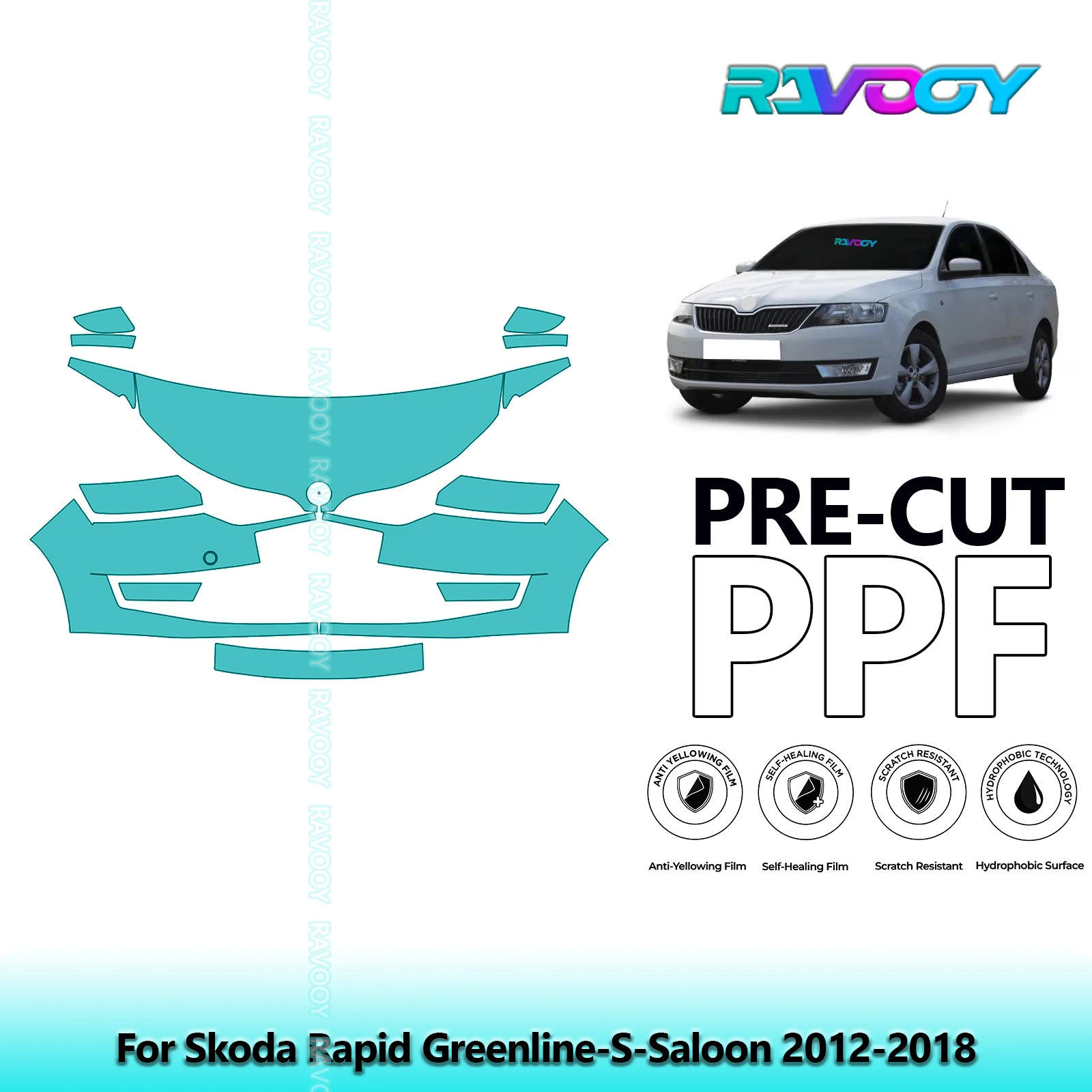 

Car Front Kit Clear Bra Precut PPF Paint Protection Film For Skoda Rapid Greenline-S-Saloon 2012-2018