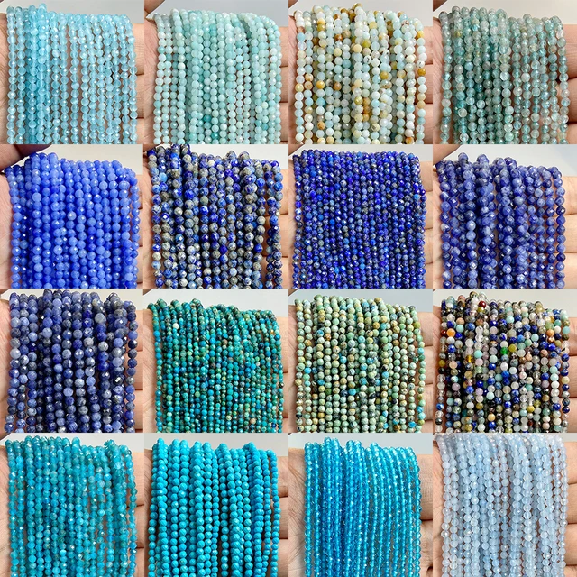 2 3 4 mm Koraliki z kamienia szlachetnego Naturalny niebieski akwamaryn Amazonit Apatyt Lapis Turkusy Luźne koraliki dystansowe do tworzenia biżuterii DIY