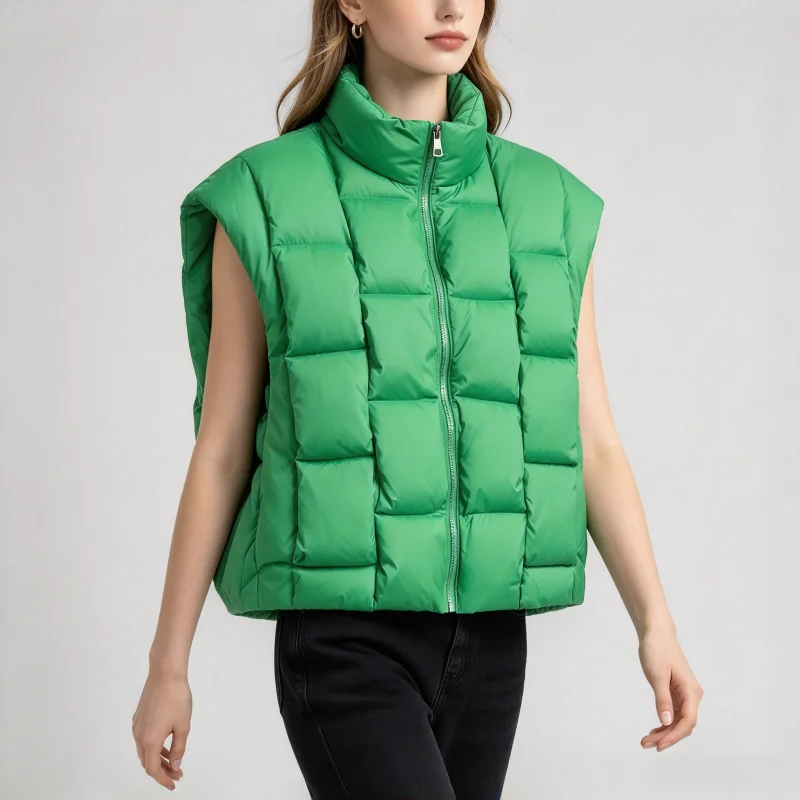 Women's Loose Stand Collar Puffer Vest Zip Down Cotton Padded Quilted Sleeveless Gilet Casual Warm Lightweight Fall Winter Vest