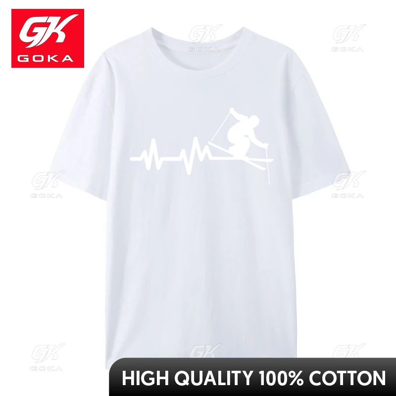 Ski Heartbeat Skiing Skier Printed Men's New Coming Summer T Shirt Fall Cotton T-Shirt Custom Tees Wholesale