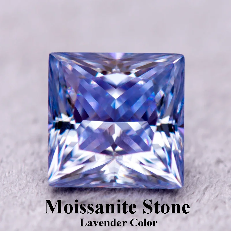 

Moissanite Stone Princess Cut Lavender Color Lab Grown Diamond for Charms DIY Jewelry Making Materials with GRA Certificate