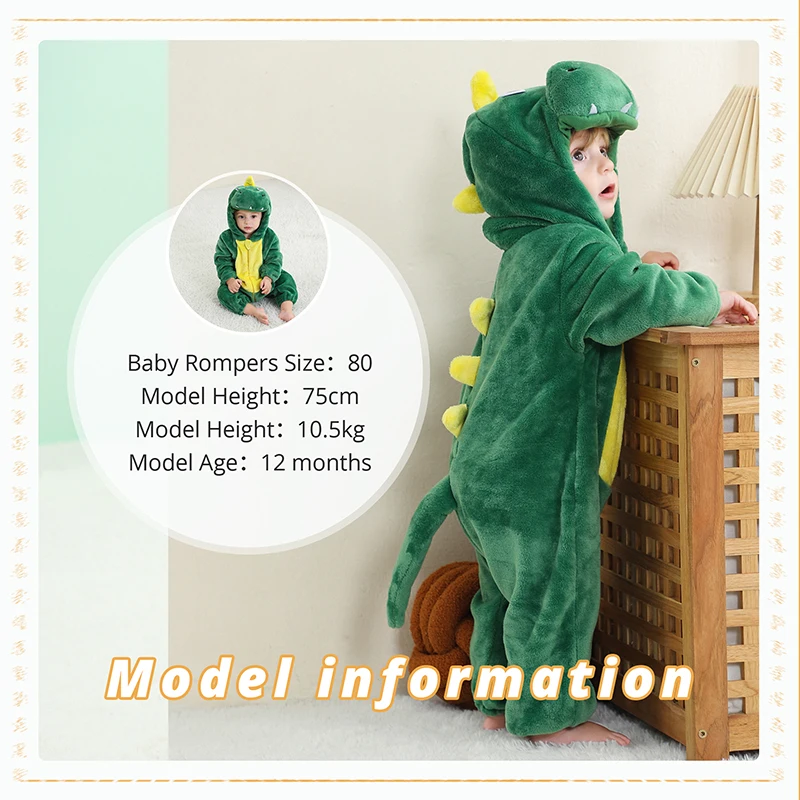 MICHLEY Halloween Dinosaur Leopard Winter Baby Romper Infant Costume Clothes For Newborn Boys Flannel Cute Bodysuit Pajamas Bebe