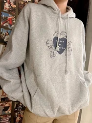 Sudaderas con capucha con estampado de Ángel para mujer, ropa de calle de algodón con bolsillos lisos, jersey de manga larga, Tops Y2k informales Vintage para otoño