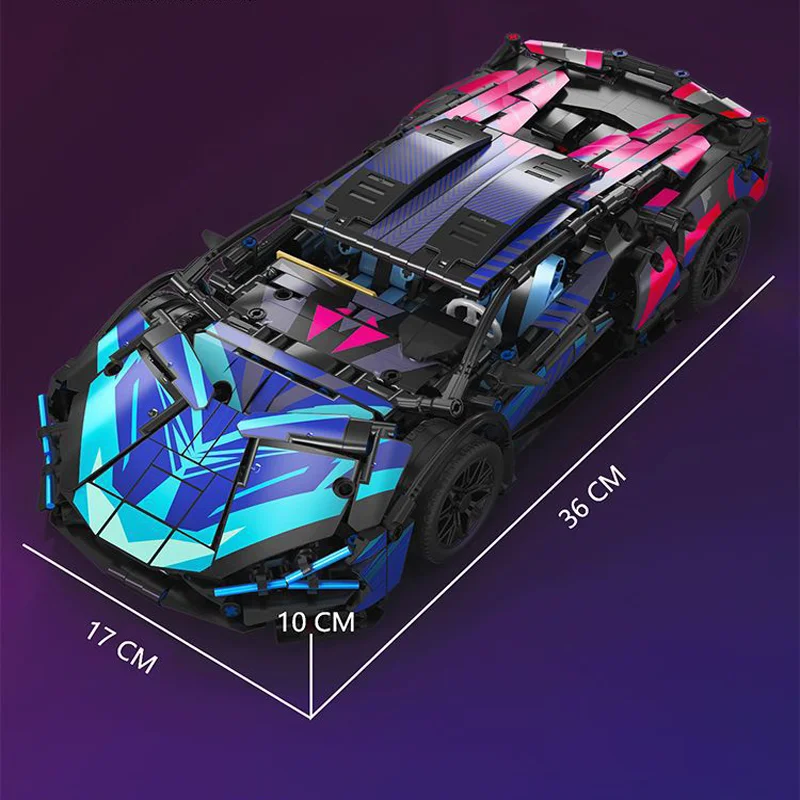 1314PCS Technical 1:14 Black Purple Sport Car Building Blocks Assemble Racing Vehicle Bricks Toys Birthday Gift For Kid Boy