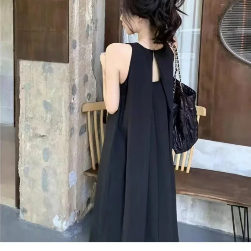French-style sleeveless dress, high-end summer tank top, new loose-fitting slimming elegant long dress