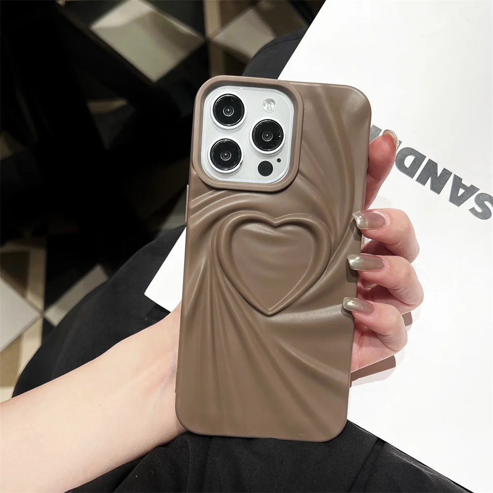 Casing iPhone 11 3D Love Heart Color Pleats Pattern Phone Case for iPhone 14 13promax 12 15 Pro Max Dirt Resistant Soft TPU Case