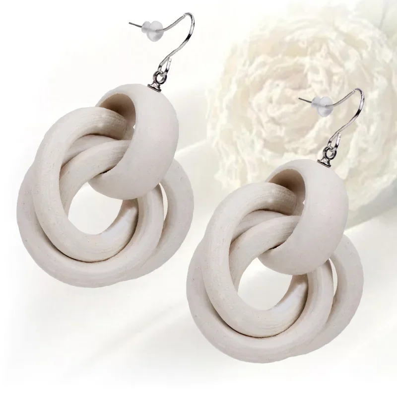 European and American Wind Round Spiral Fashion Wooden Earrings Female Ring Temperament National Wind Earrings Earrings