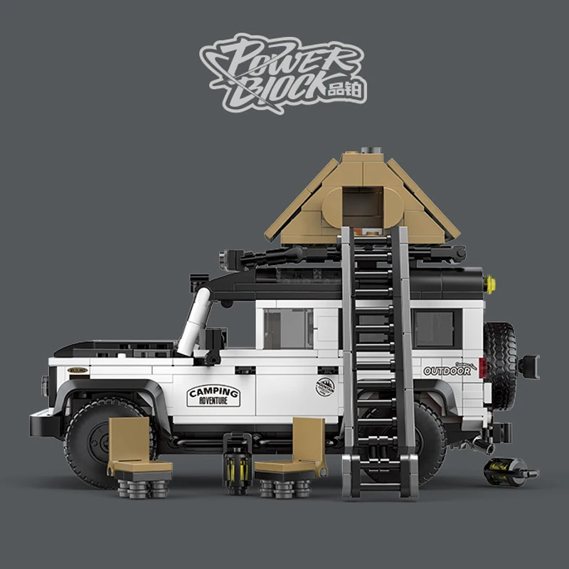 

1:32 Scale Size Camping Car Building Block Model Off Road Adventure Vehicle Assembled Bricks Set With Cargo Container Toys Gifts