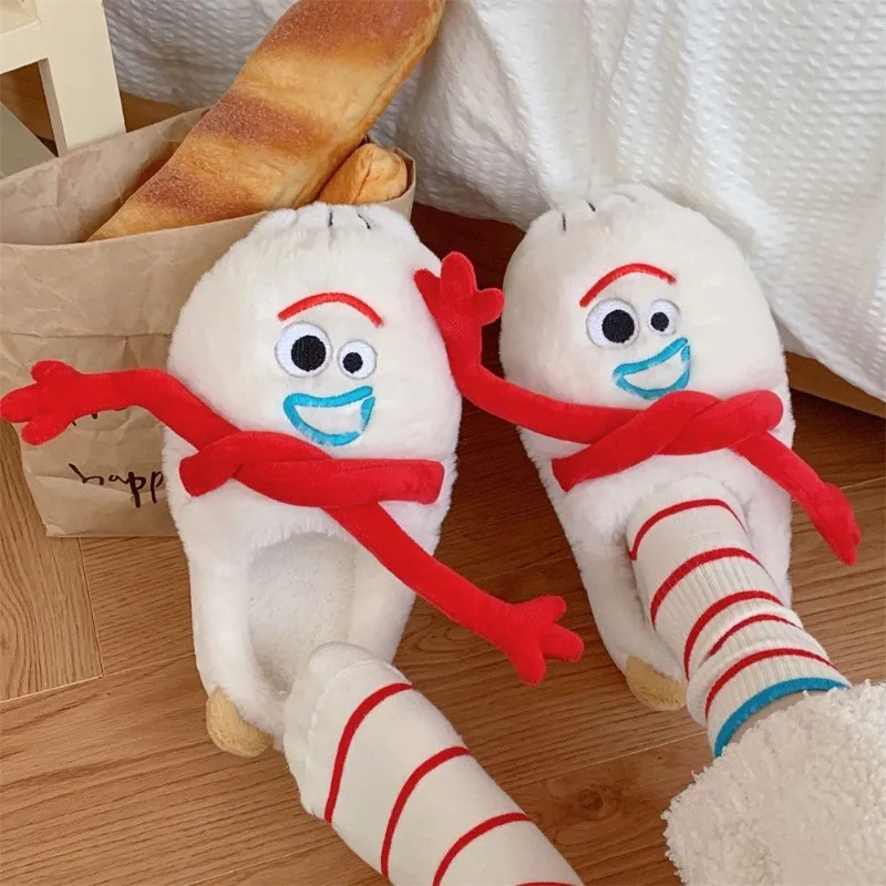 

New Disney Toy Story Forky Cartoon Cute Plush Slippers Creative Personalized Warm Anti-Slip Winter Cotton Slippers Couple Gift