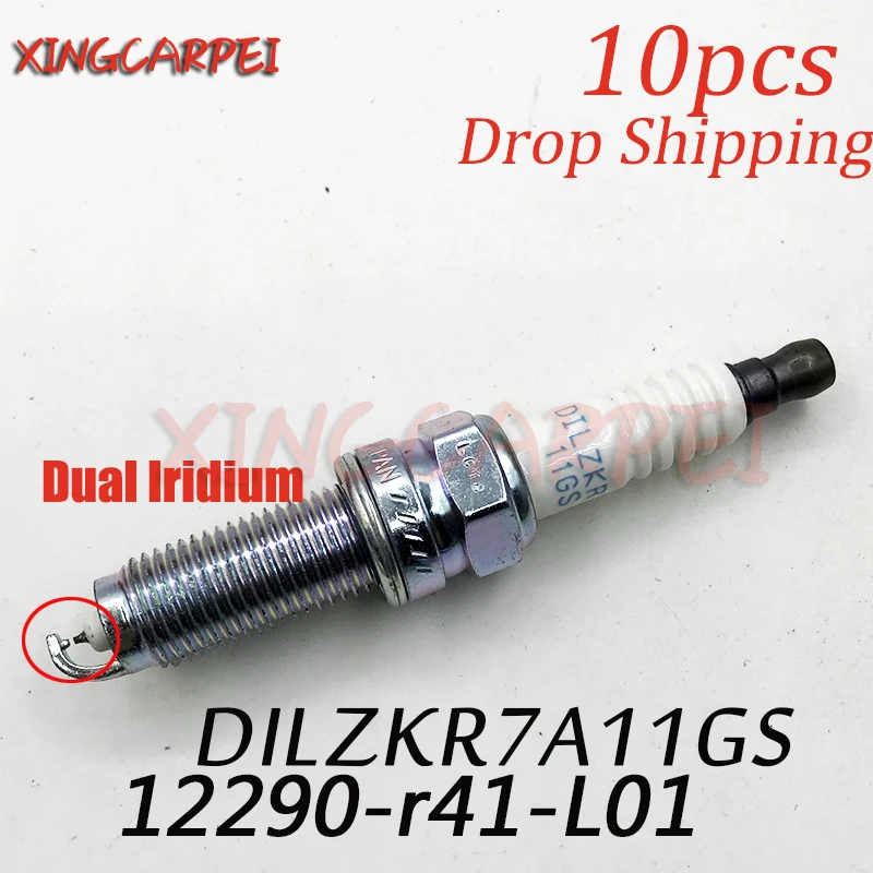 10 Uds bujía de iridio doble 12290-R41-L01 DILZKR7A11GS para Honda Accord CRV IV Civic 1.8L HRV IX LX Acura ILX MDX velas de coche