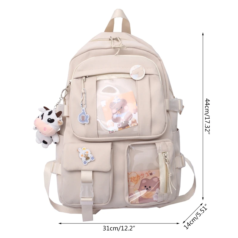 Mochila bonita para estudiantes, bolso escolar japonés Harajuku con múltiples bolsillos y colgante