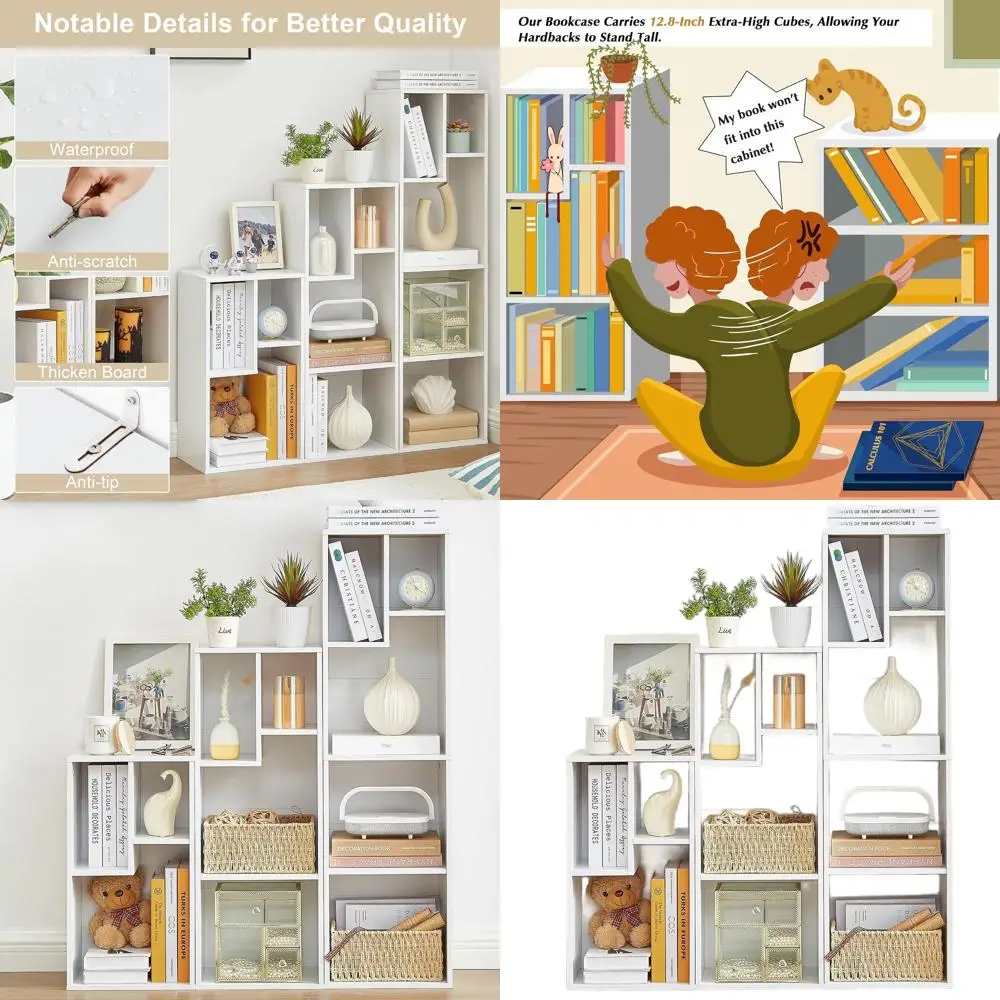 

3-Tier White Cube Bookshelf Set, Holds 9.3-12.8 Hardcovers, Space-Saving Storage for Home Office, Living Room, Bedroom
