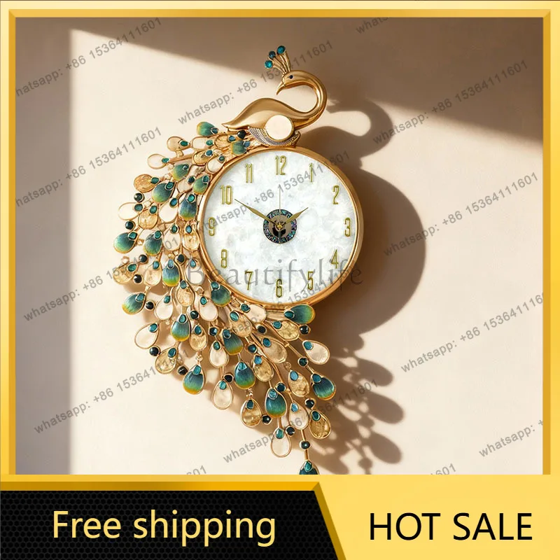 XX.Peacock Round Wall Clocks Nordic Restaurant Simple Fashion Clock Wall Chinese Style Aesthetic Horloge Murale Room Decorations