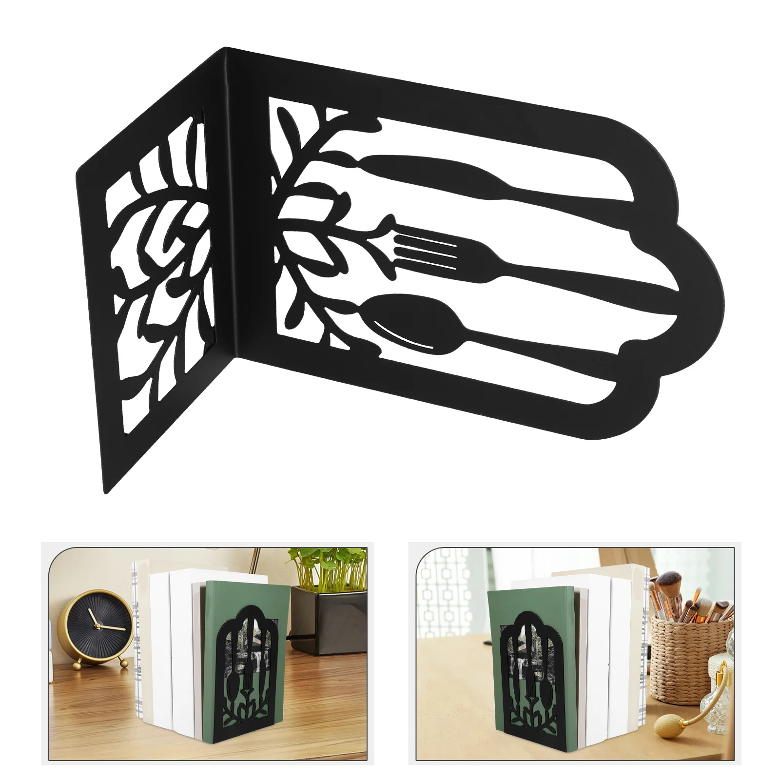 

1 Pair Bookends Iron Metal Holders For Shelves Heavy Duty Tableware Style Decorative Book Ends For Home Office Study Room