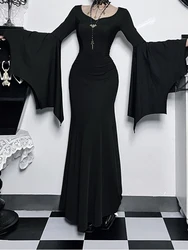 Vintage Gothic Summer 2024 New Bat Sleeve Temperament Slim Dress Dark Y2K Retro Punk Adams Family Women's Fishtail Sexy Dresses