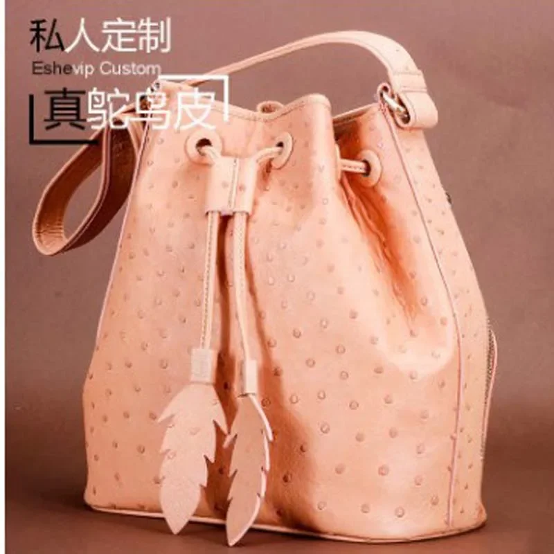 ourui Hot style Ostrich leather  Bucket bag  Lotus root starch color  Women handbag