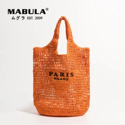 MABULA Luxury Straw Woven Tote Beach Handbag Brand Designer Summer Shopper Purse 2022 Hollow Out Handmade Straw Shopping Bag