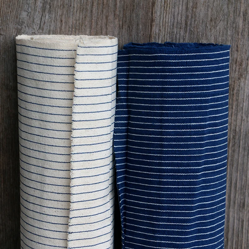 PVDF13 Indigo Plants, Dyed Stripes, Bedding Clothes, Sashiko, Patchwork, Decoration, Door Curtain, Blue Cotton Fabrics