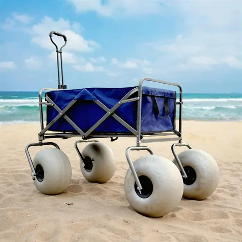 Beach Cart with 13" Balloon Wheels, Collapsible Beach Wagon with Big Wheels for Sand, Pump Included (Beach Wagon)