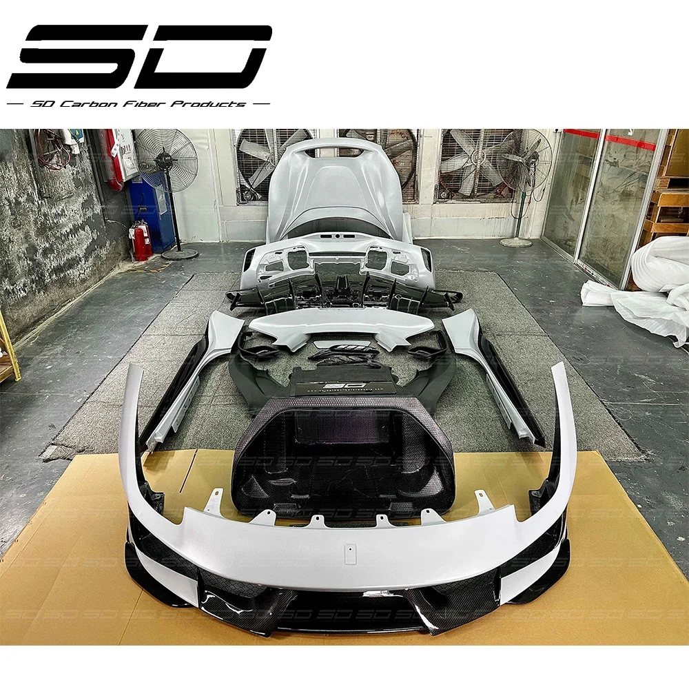 488 P style Bodykit for F 488 GTB/Spider Upgrade P Style Front Bumper Hood Rear Bumper Spoiler Full Set bodykit