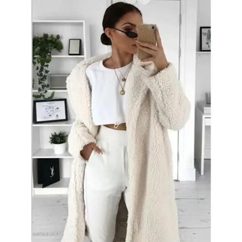 S-5XL Casual Loose Solid Colors Long Warm Teddy Coat Women Autumn Winter Vintage Plus Size Thick Faux Fur Jackets Coats 5 Colors