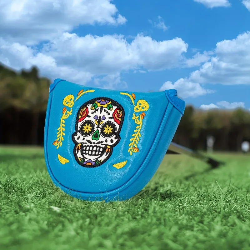 Design einer Skelett- und Komödiemaske, Golf-Putting-Kopfbedeckung, Golfzubehör, PU-Material, langlebige und stilvolle Kopfbedeckung