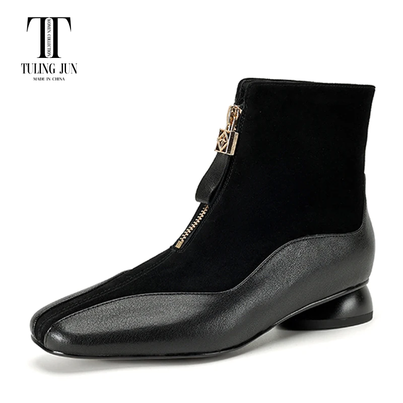 

TULING JUN 2024 New Autumn Winter Short Women's Boots Square Toe Low Heel Fashion Retro Comfort Daily Splice Shoes For Women L