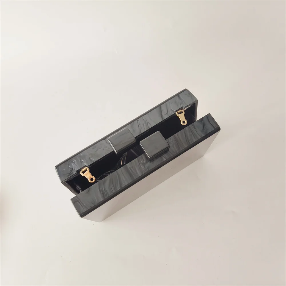 Marble Black Pearl Acrylic Box Clutches Beaded Handle Handmade Wedding Party Women Dinner Handbag Underarm Bag Lady Mini Purse