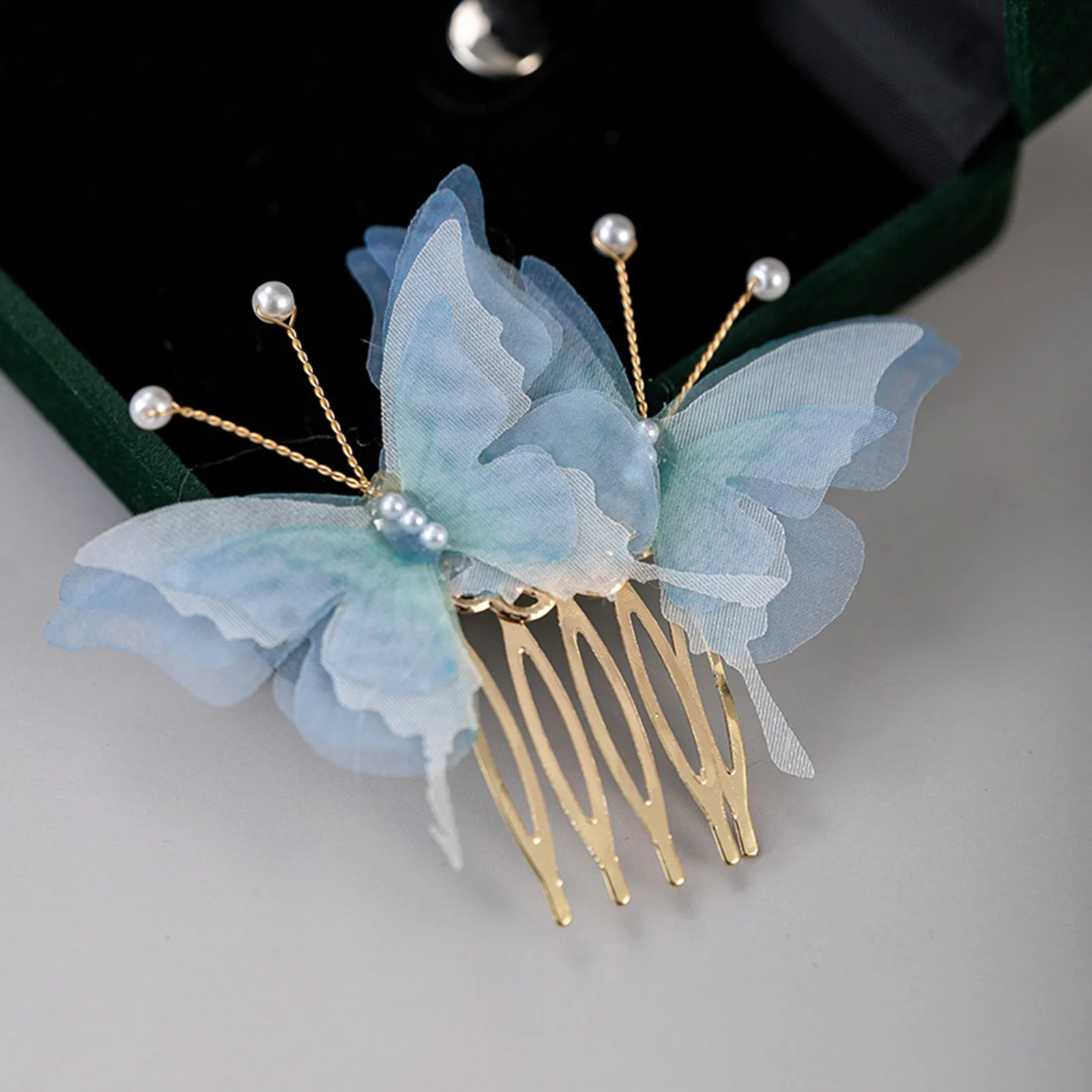 Peine de pelo nupcial con decoración de mariposa con decoración de perlas, pasador de Peine elegante para mujer, accesorios para el cabello de boda