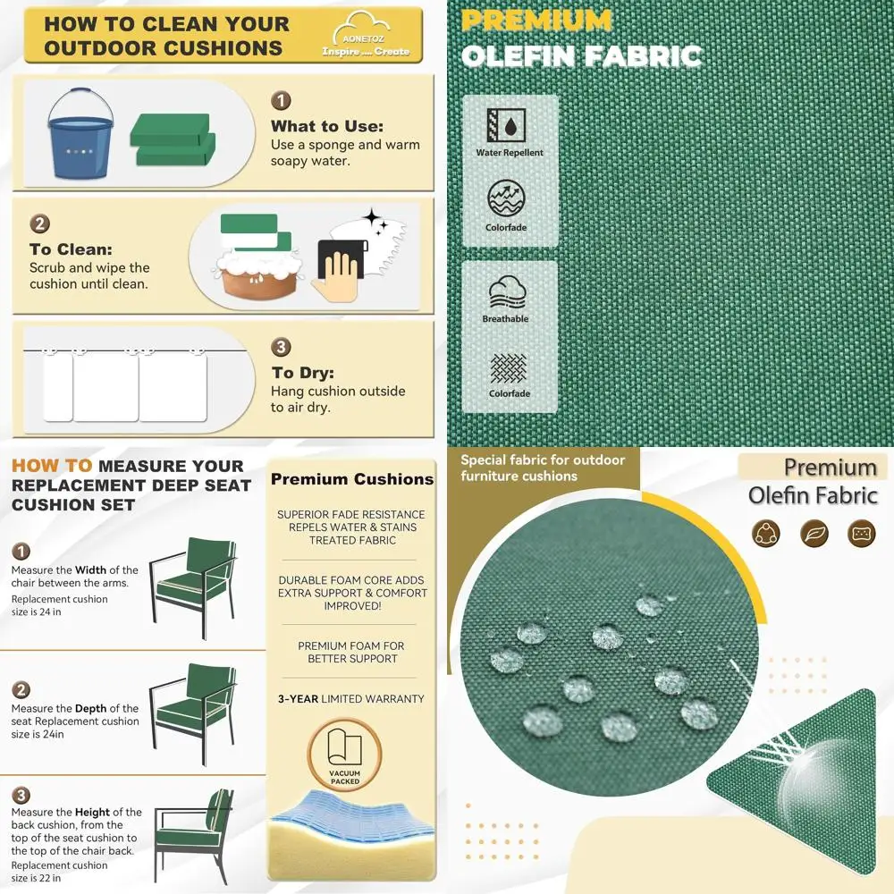 

24 Outdoor Deep Seat Cushion Set, Olefin Fabric, Weather-Resistant with Removable Covers