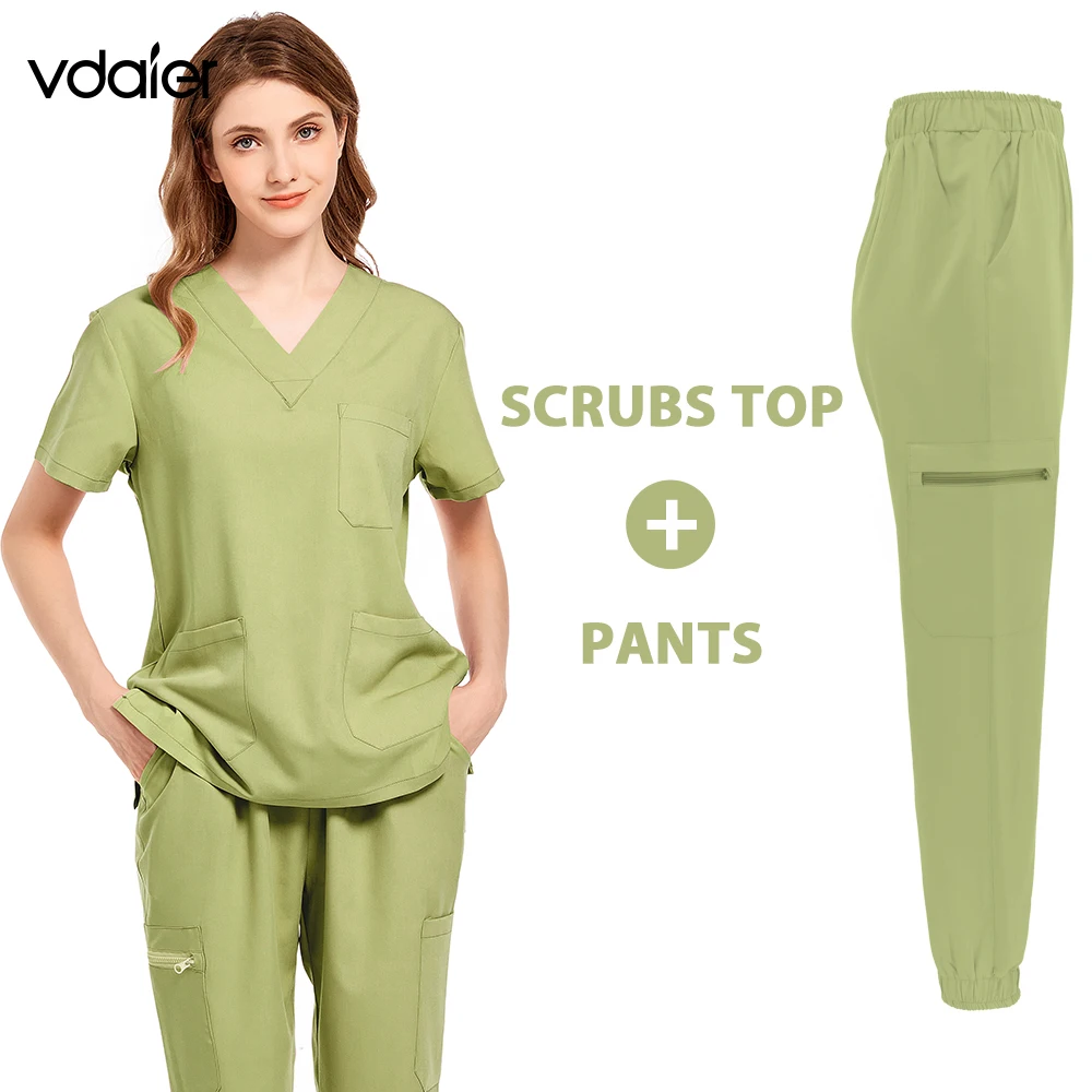 

Health Service Worker Nurse Doctor Dental Pharmacy operating room Work Uniform Elastic scrub tops and jogger pant women