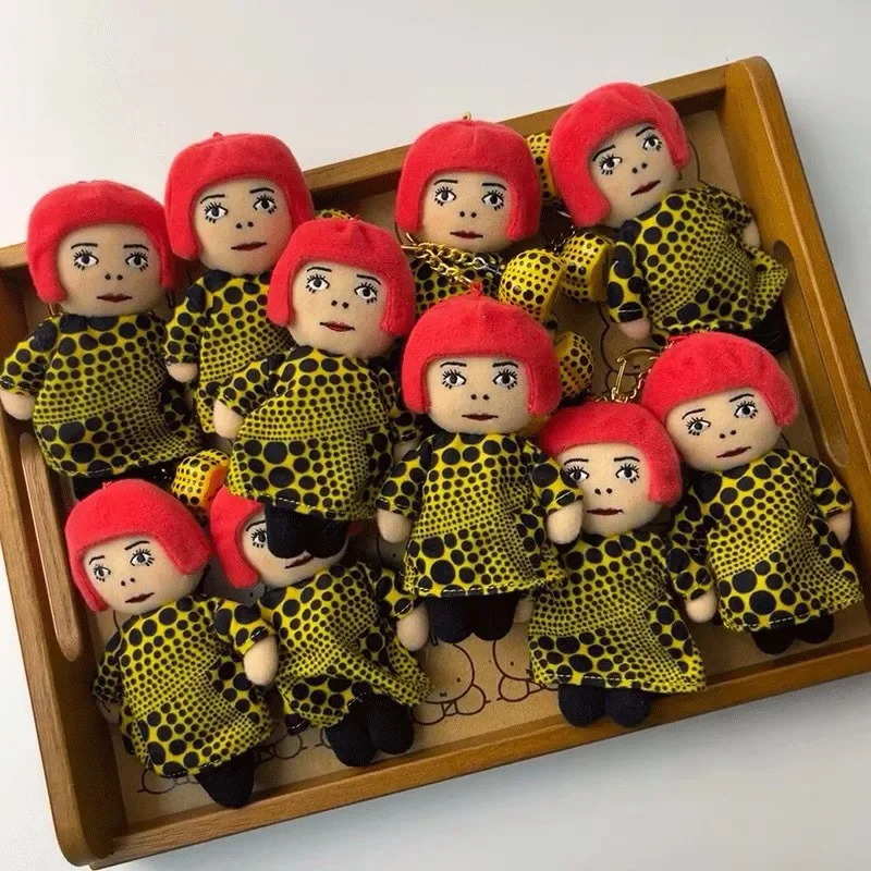 10cm New Yayoi Kusama humanoid Polka-dot No face Man keychain bag hanging decoration plush toy pendant