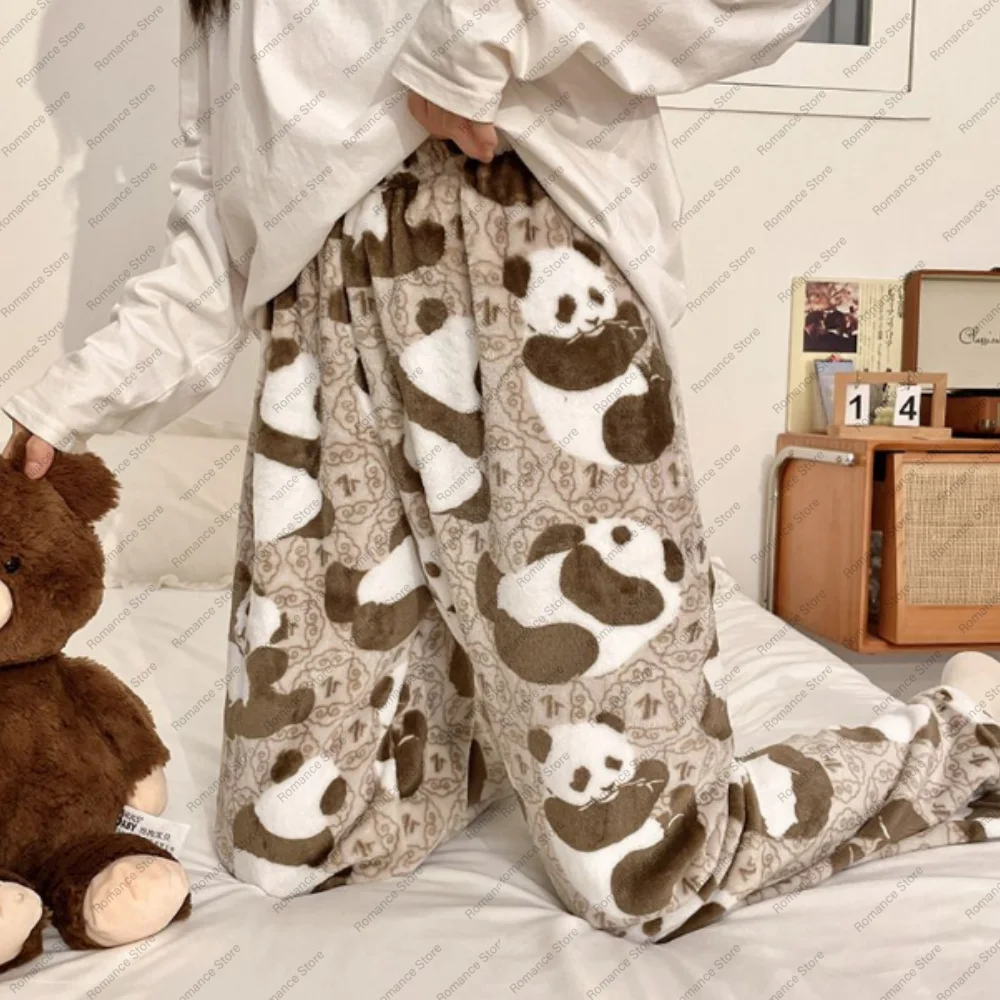 Cartoon panda Home casual pants flannel women's pajama pants autumn and winter long pants pajamas home pants Casual trousers