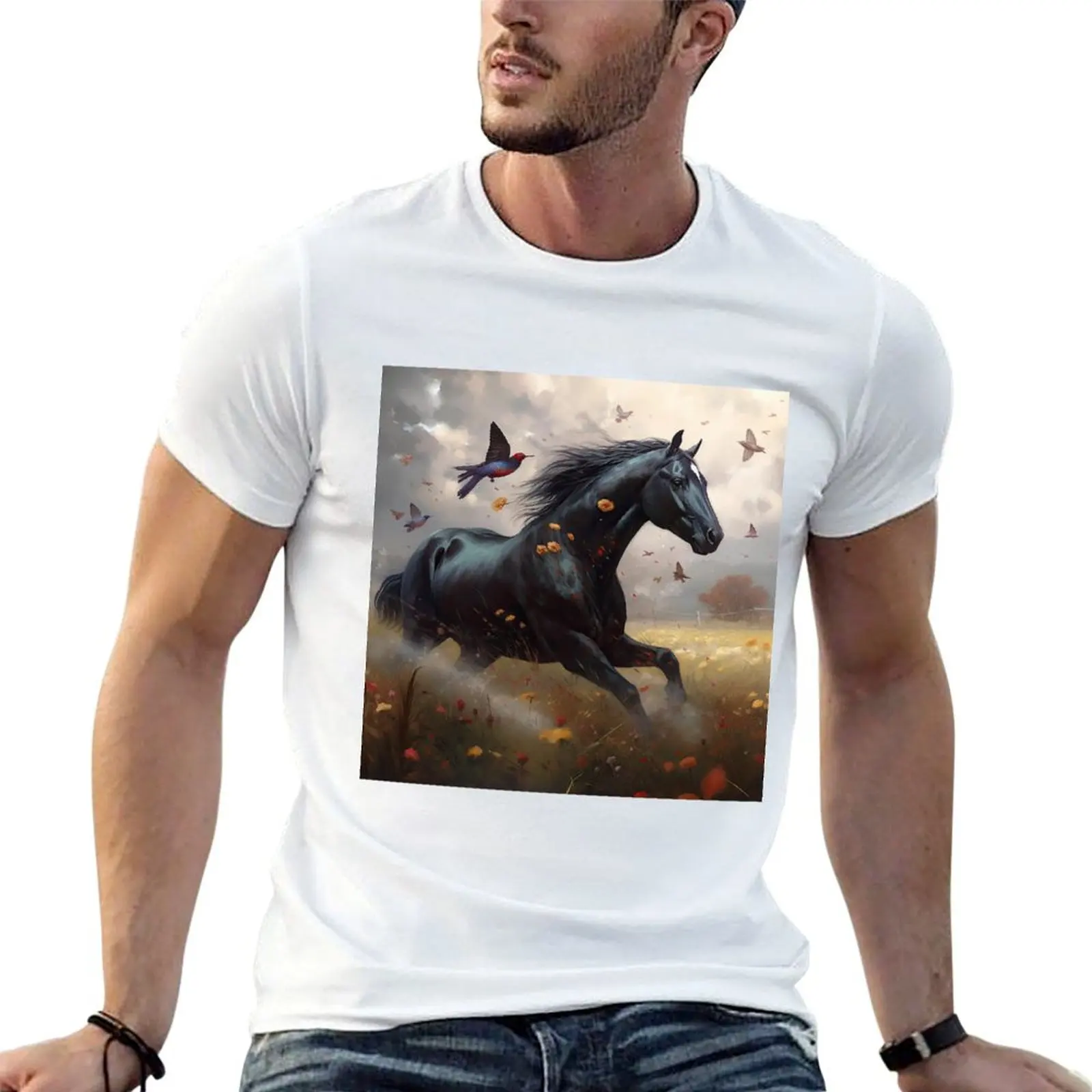 Black Stallion T-Shirt Fashion Casual Short Sleeve Top