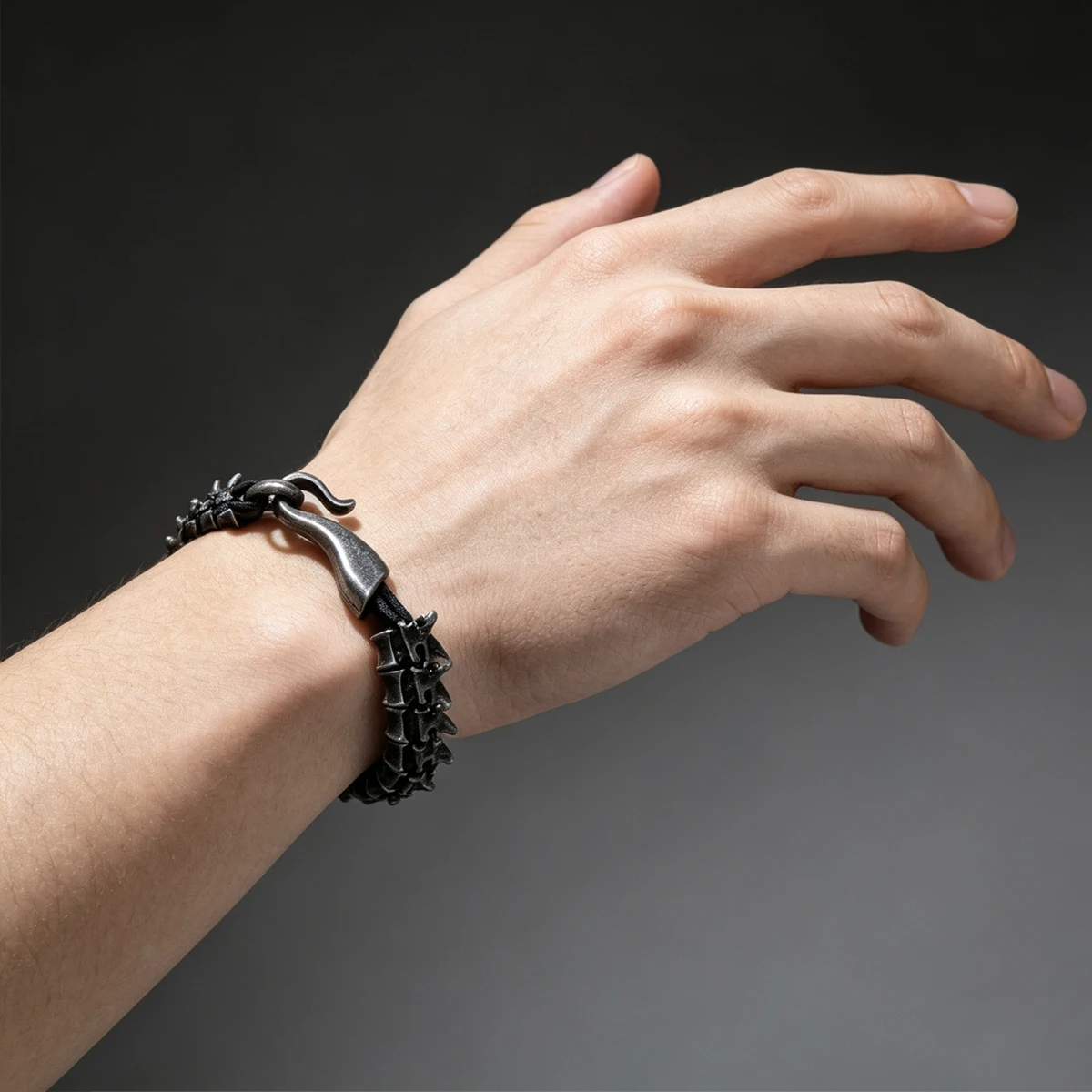 Herrenarmband 1 Stück Herrenmode Hip Hop Schwarzes Drachenarmband Herrenlederarmband браслет мужской – Detail 1