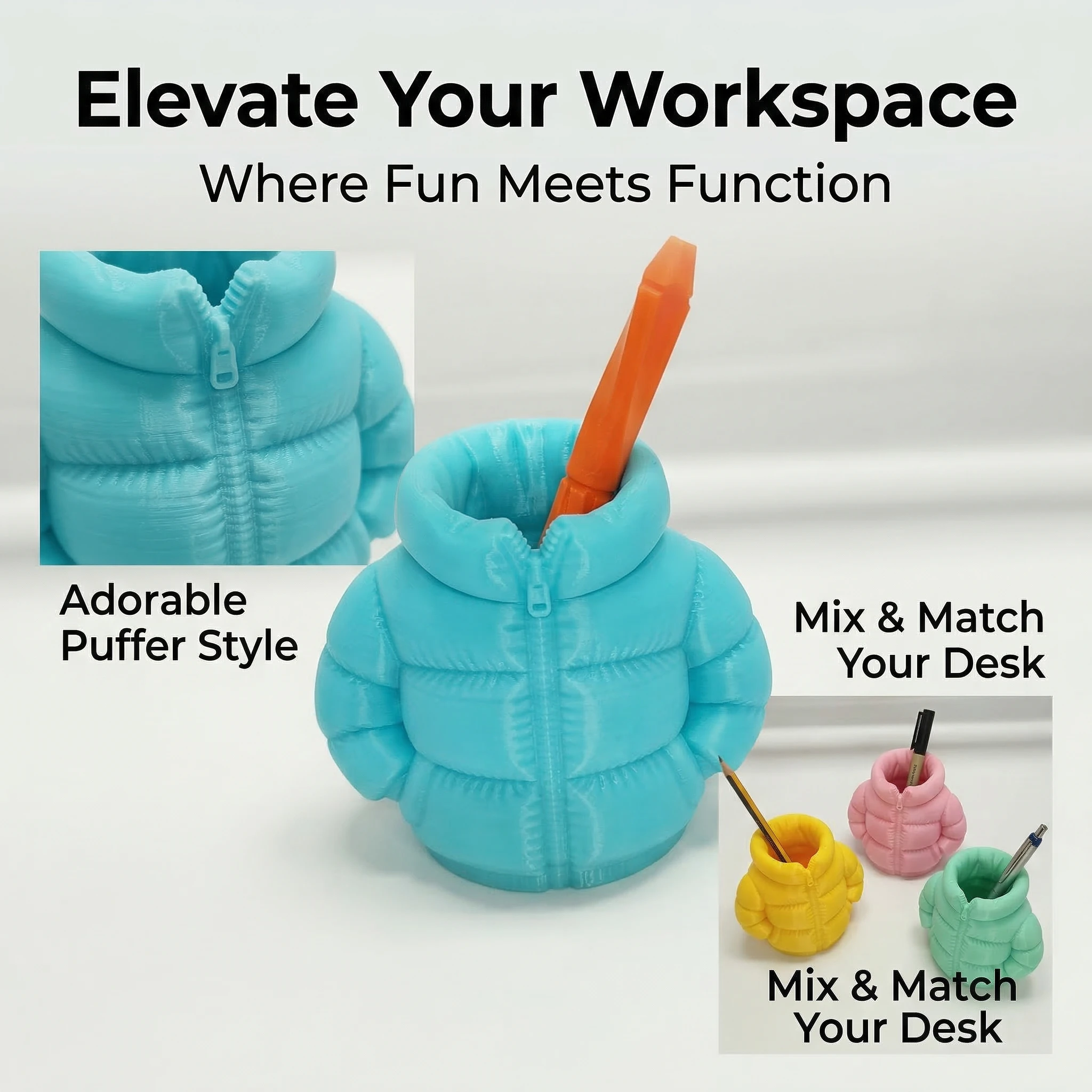 3D Printed Cartoon Down Jacket Shaped Pen Holder, Creative And Cute Office Desktop Storage Dox, Student Stationery Storage