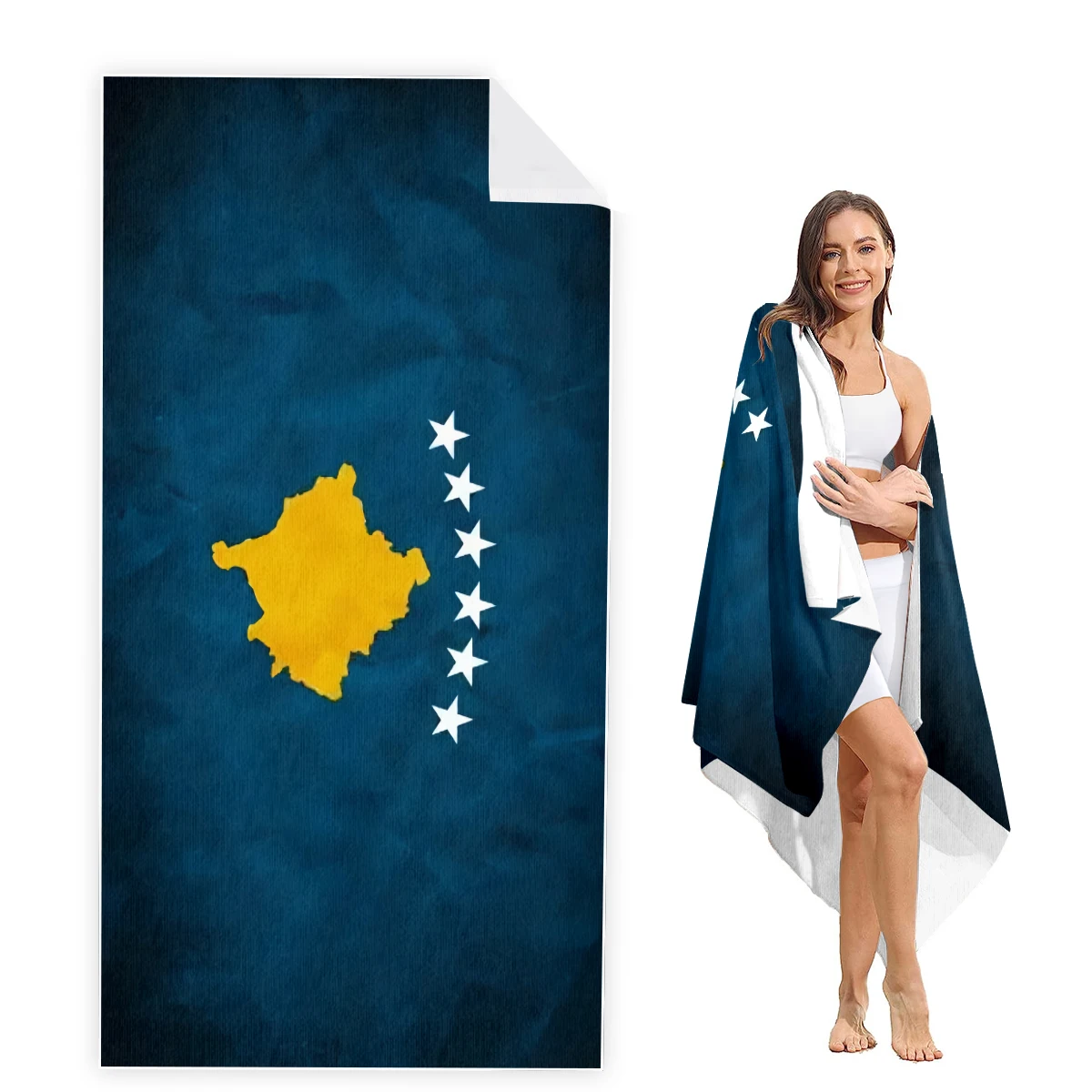 Kosovo Flag Beach Towel Oversized, Super Absorbent Sand Free Thick Microfiber Beach Towel,Beach Towels for Kids,Men,Women