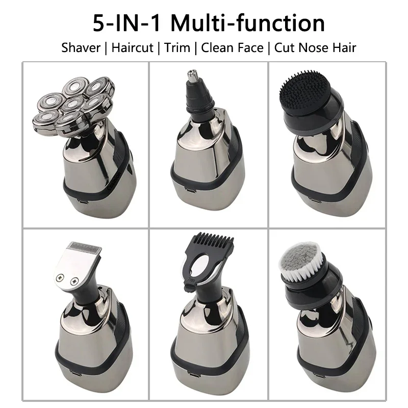 ماكينة حلاقة كهربائية 5 في 1 للرجال ماكينة قص شعر الرأس الأصلع ماكينة تشذيب الأنف 7 شفرة عائمة ماكينة حلاقة قابلة لإعادة الشحن ماكينة حلاقة اللحية