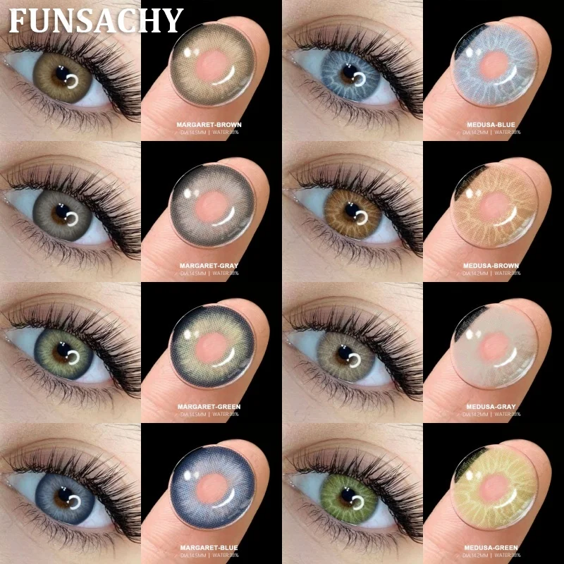 FUNSACHY 1 Paar farbige Kontaktlinsen für Augen, graue Schönheit, Schüler, braune Augen-Make-up-Kosmetik, grüne Kontaktlinsen, modische Farblinse