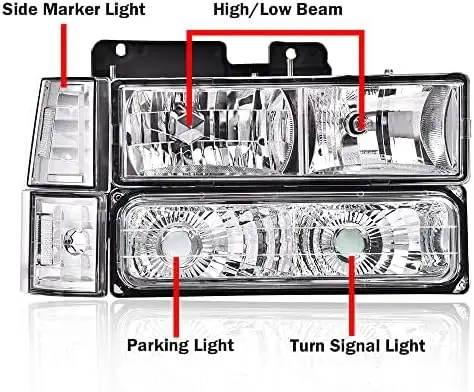 Headlights, Compatible with 1994 1995 1996 1997 1998 GMC C/K 1500 2500 Sierra Yukon Suburban （Clear lens Chrome Housing Clear Re