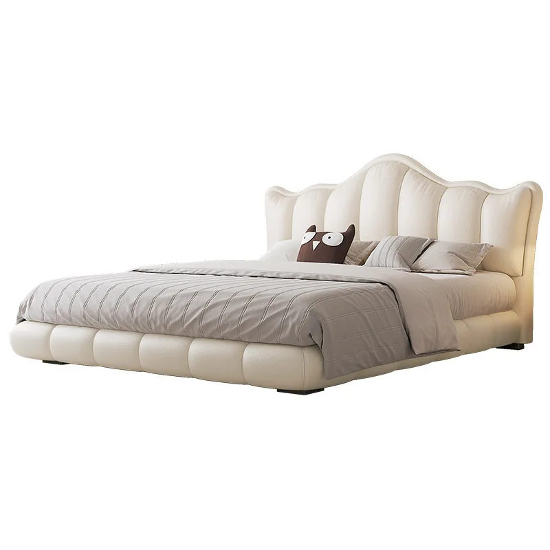 French cream style leather master bedroom first layer cowhide high-end light luxury modern simple double wedding bed
