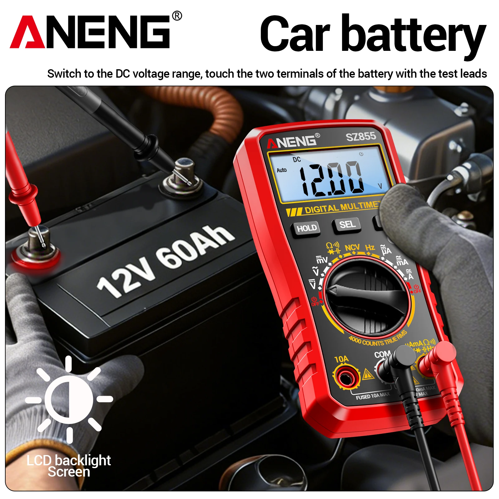 ANENG SZ855 Handheld Multimeter 4000 Counts Dual‑tube Overload Protection Diode Buzzer NCV Data Hold Auto Power Off Screen Tool