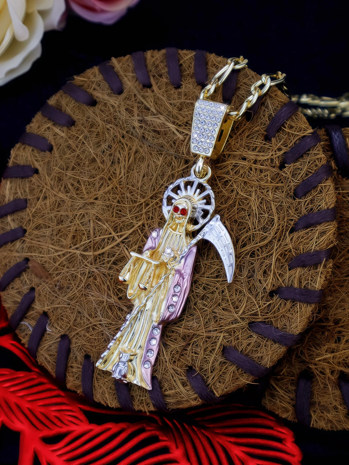 1Pc Santa Muerte Necklace Figaro Chain Santisma Muerte Pendant/Charm St. Jude Men\'s Women\'s Necklace