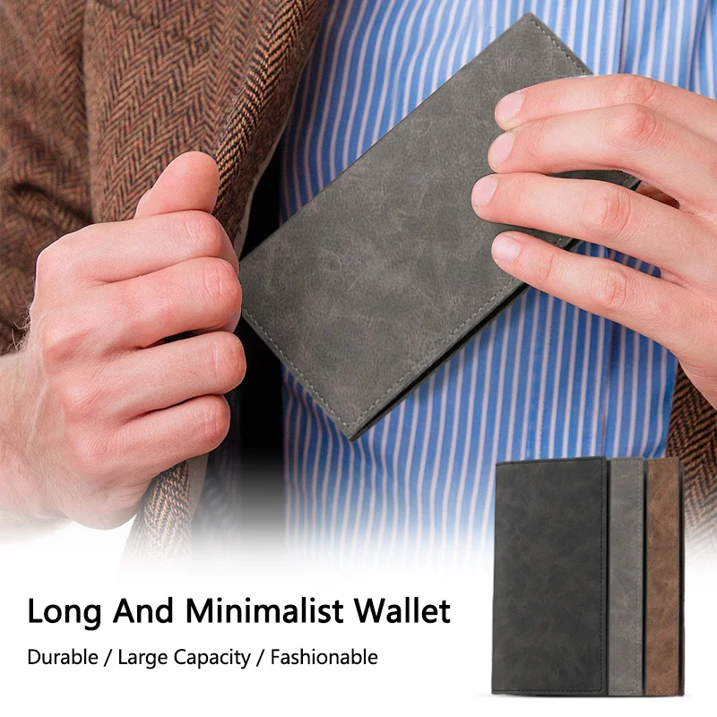 Leather Long Minimalist Men's Wallet Large Capacity Bifold Long Wallet Durable Fashion Card Holder Business Key Bag Accessories