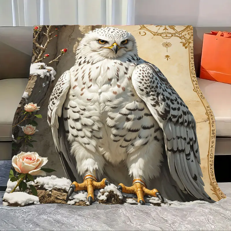

1 шт. фланелевое одеяло Элегантное одеяло со снежной совой и розовой садовой сцены - мягкий уютный плед