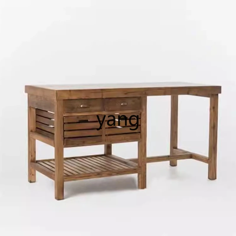 

tgf American Country Style Island Dining Table Integrated Retro Solid Wood Rock Slab Sideboard Creative